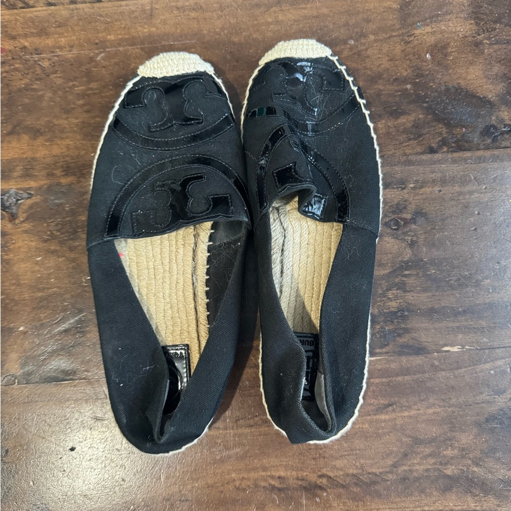 Black Espadrille Flats with Logo Detail
